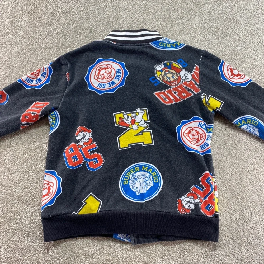 Nintendo Super Mario Bomber Jacket Boys‎ Medium Black All Over Print Varsity